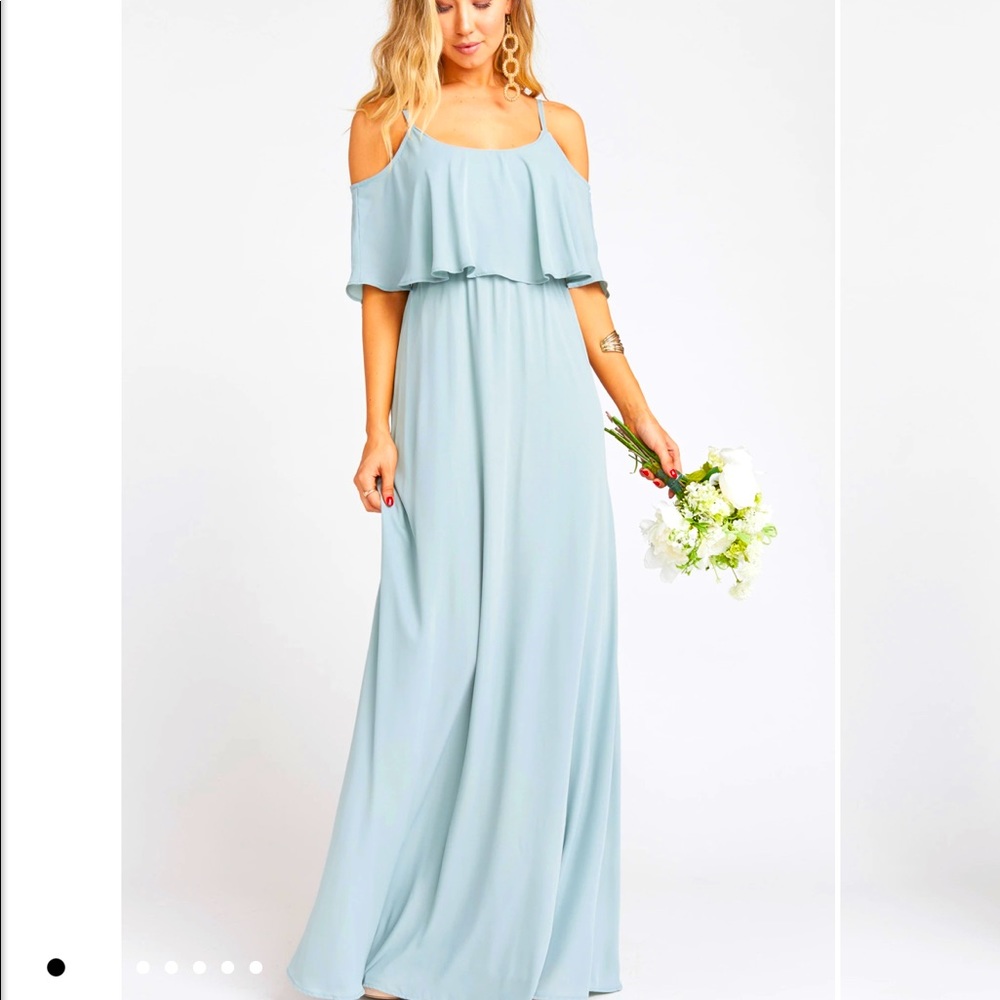 Caitlin Ruffle Maxi Show Me Your Mumu Dress in Silver Sage Large